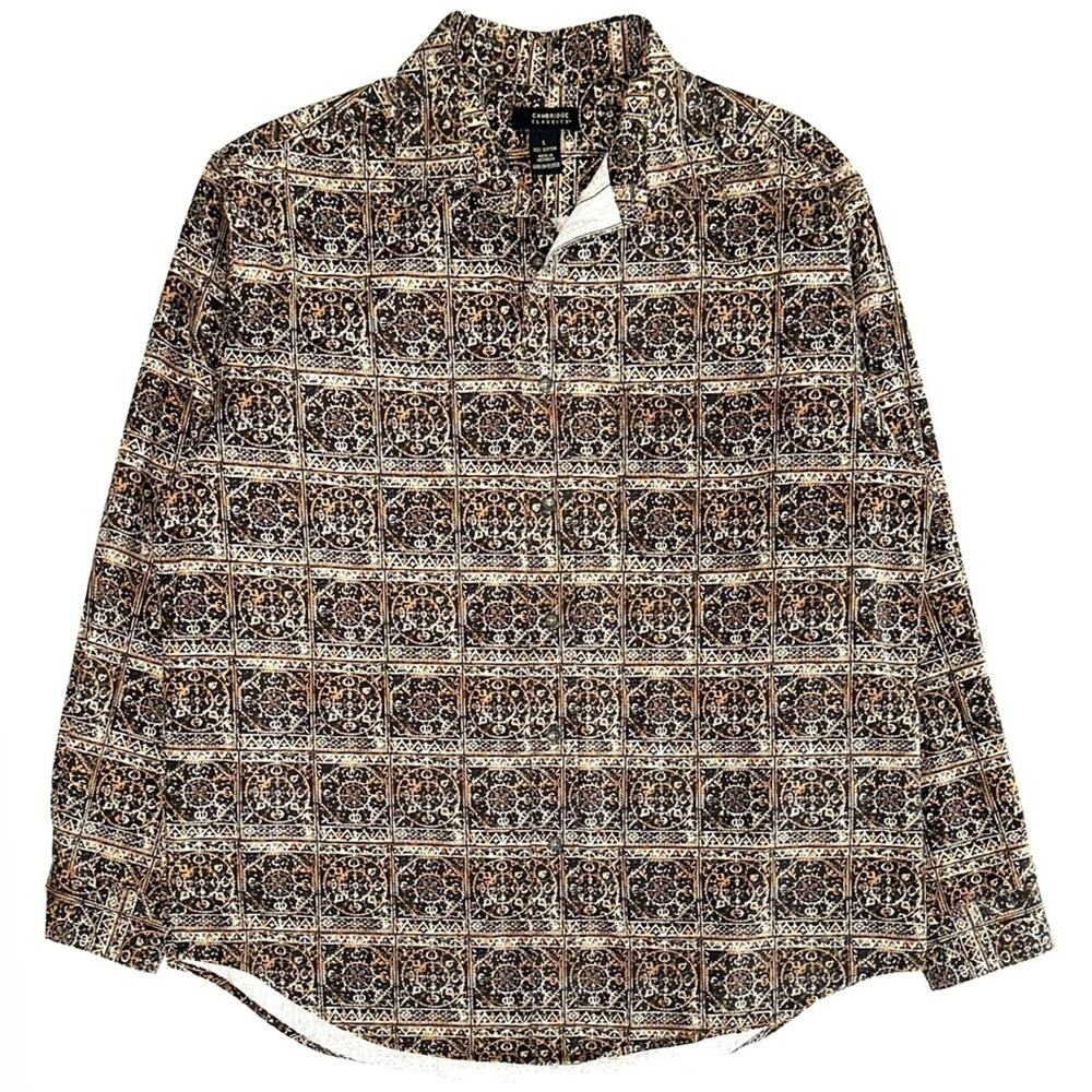 Cambridge Classics Vintage Patterned Button Down Shirt Size Large